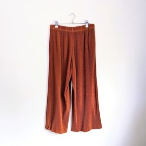 UNIQLO Burnt Orange Micro Pleat Wide Leg Pants L